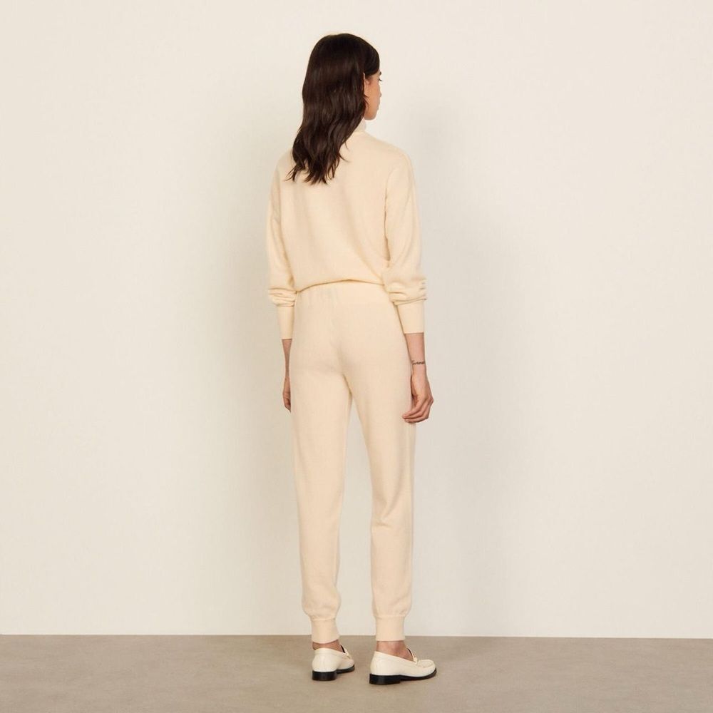 $310 Sandro Cashmere Ivory Cream Joggers Lounge Pants Large Women's 40 - Picture 7 of 8